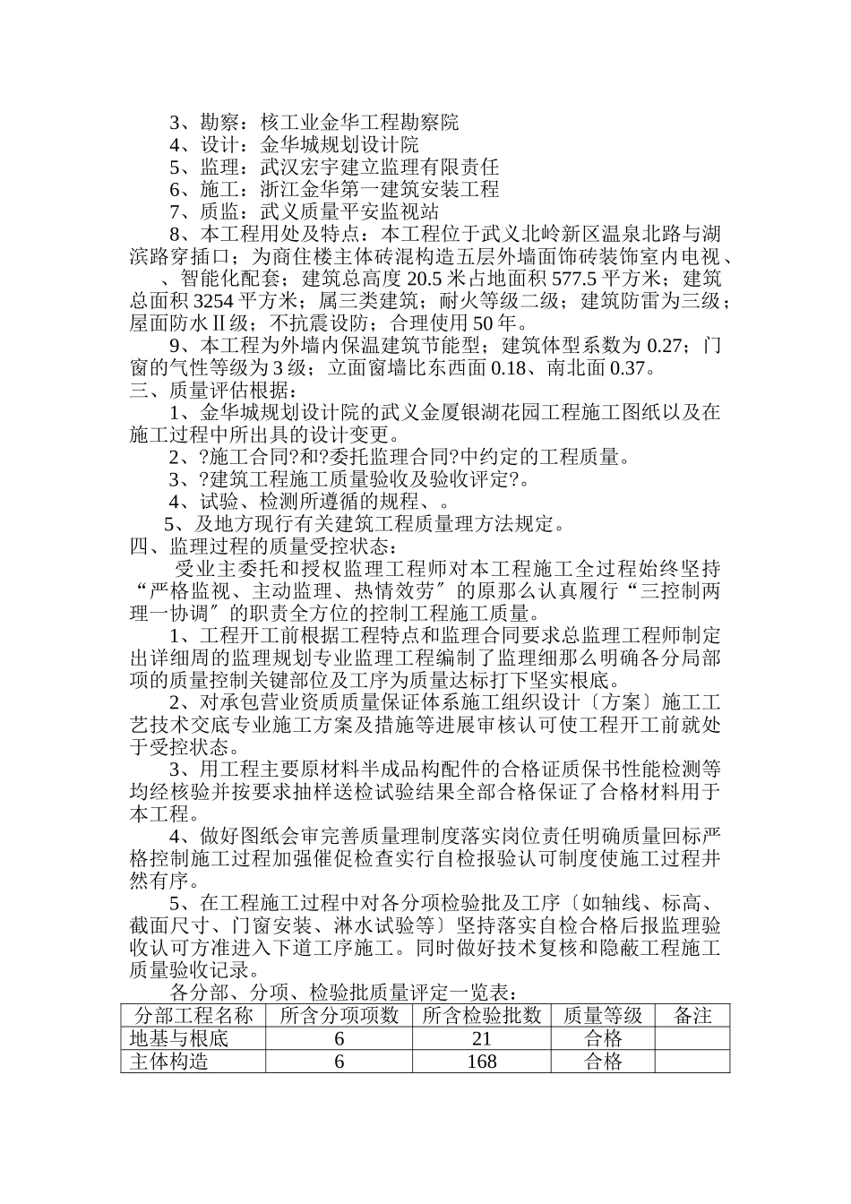 武义金厦•银湖花园住宅楼单位工程质量评估报告_第2页