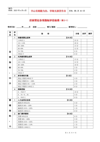 店面营运各项指标评估标准1
