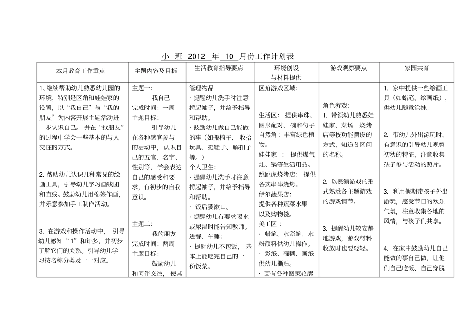 幼儿园月份工作计划表_第1页