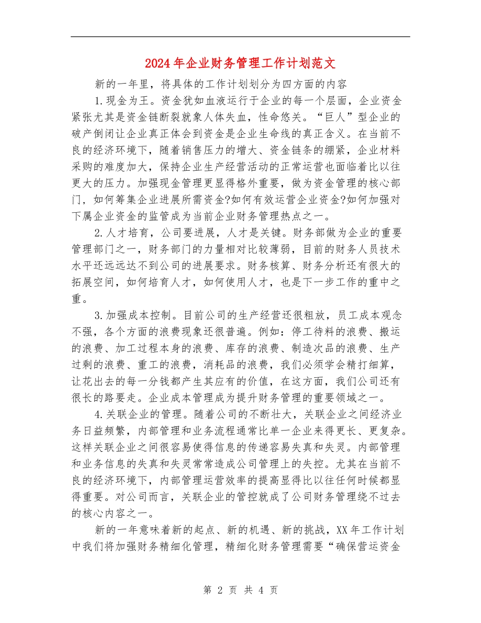 2024年企业财务管理工作计划范文_第2页