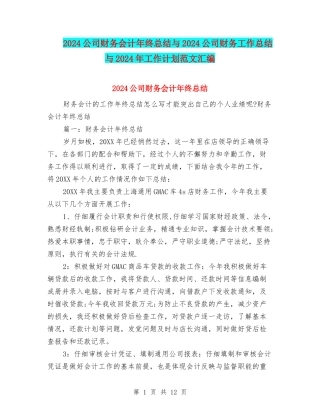 2024公司财务会计年终总结与2024公司财务工作总结与2024年工作计划范文汇编