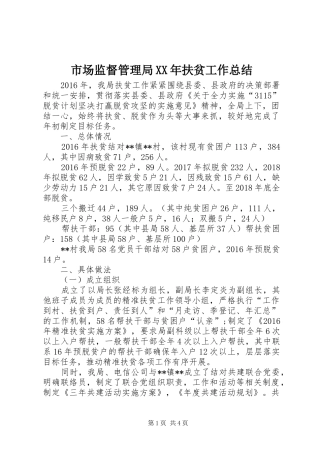 市场监督管理局XX年扶贫工作总结