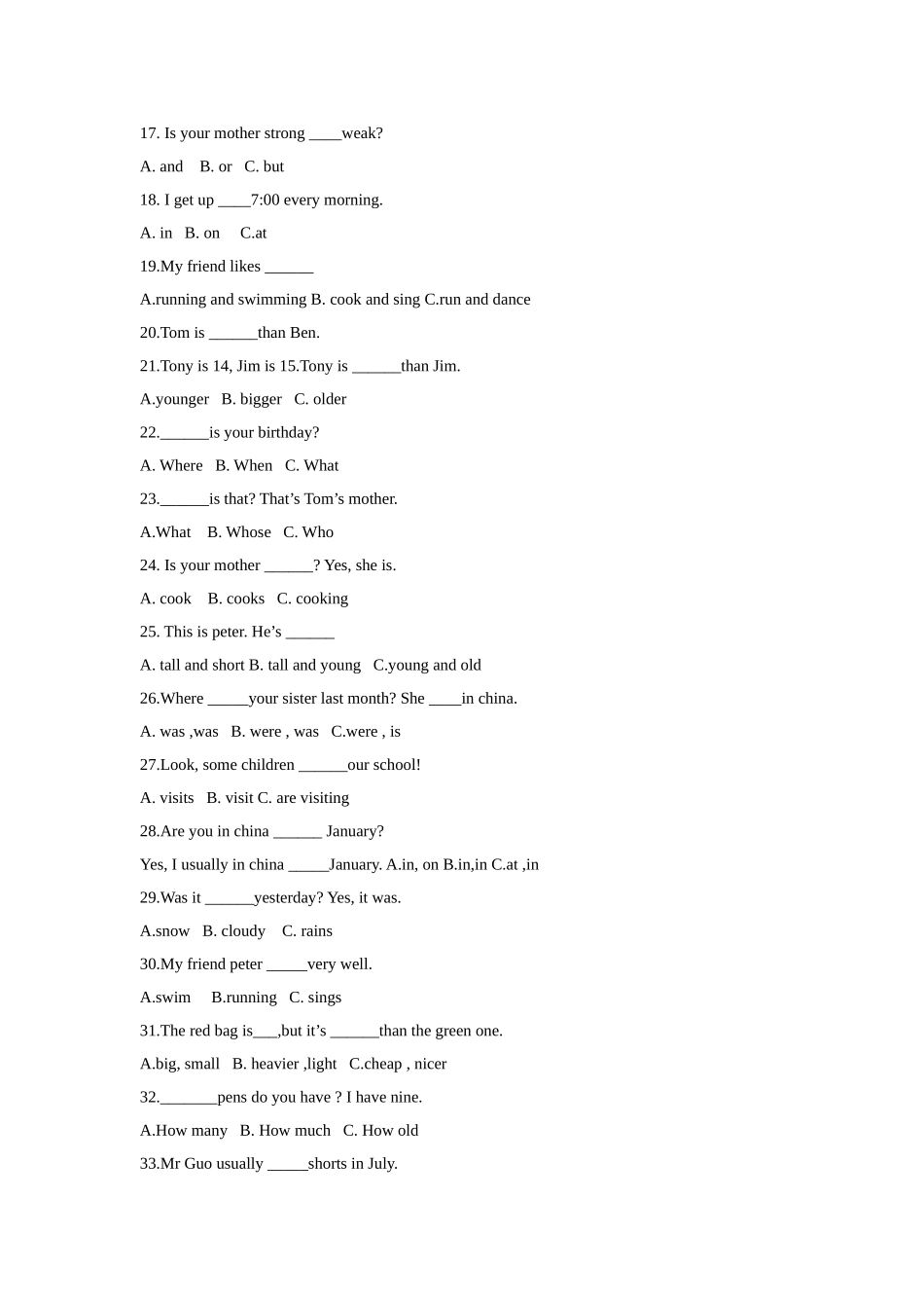 小学英语毕业总复习题 选择题专项练习2 _第2页