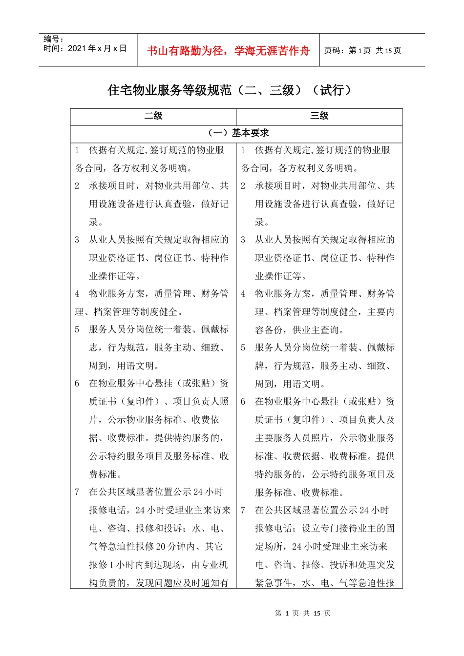 住宅物业服务等级规范（二、三级）（试行）-首都之窗-北京_第1页