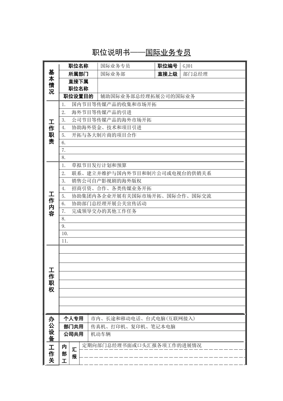岗位说明书——国际业务专员_第1页