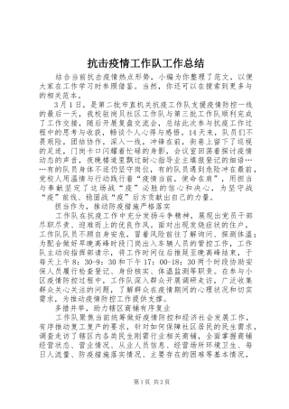 抗击疫情工作队工作总结