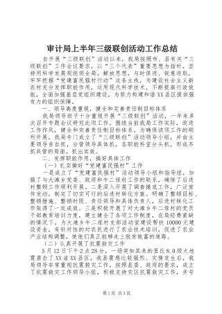 审计局上半年三级联创活动工作总结