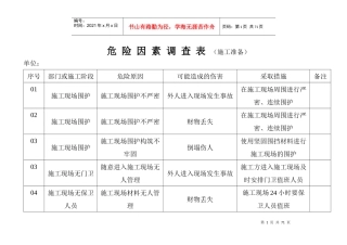 危险因素调查表(施工准备)