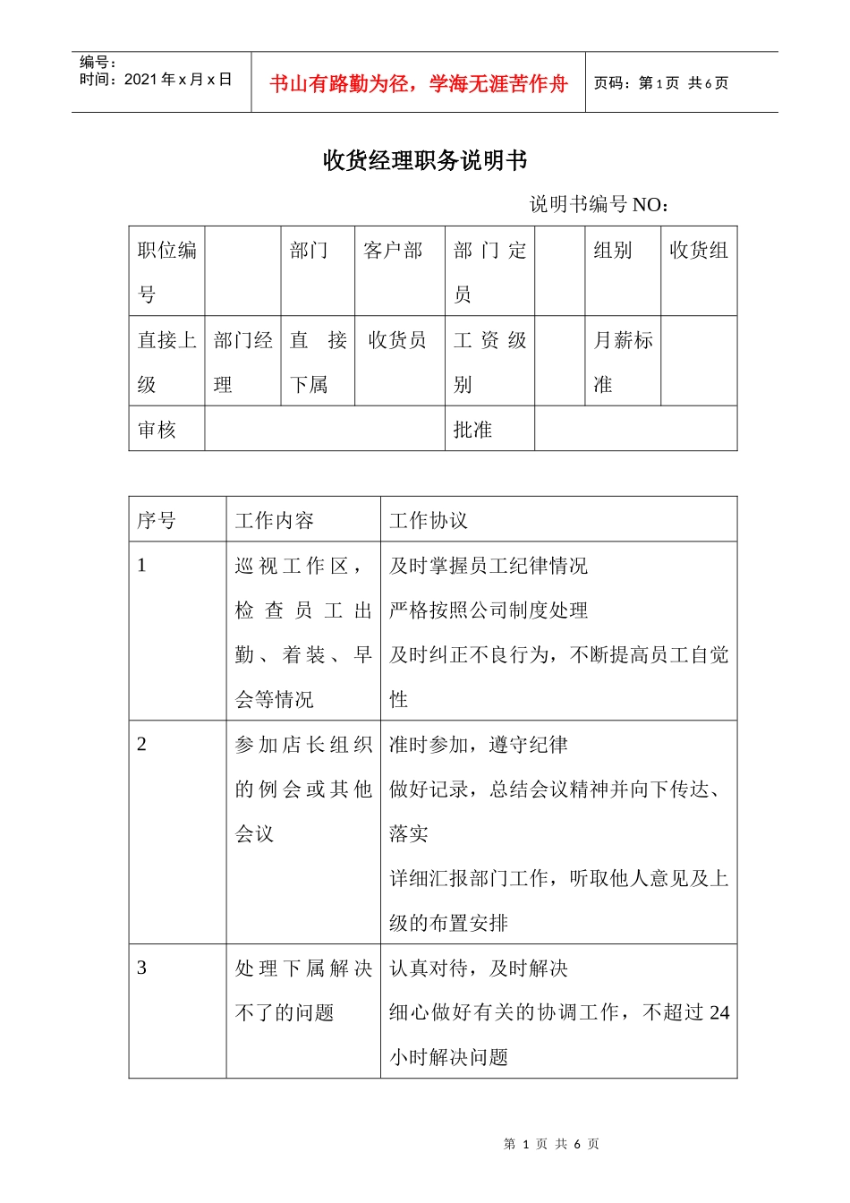 商场超市收货经理职务说明书_第1页