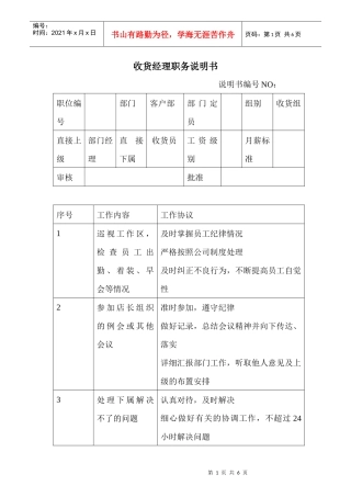 商场超市收货经理职务说明书