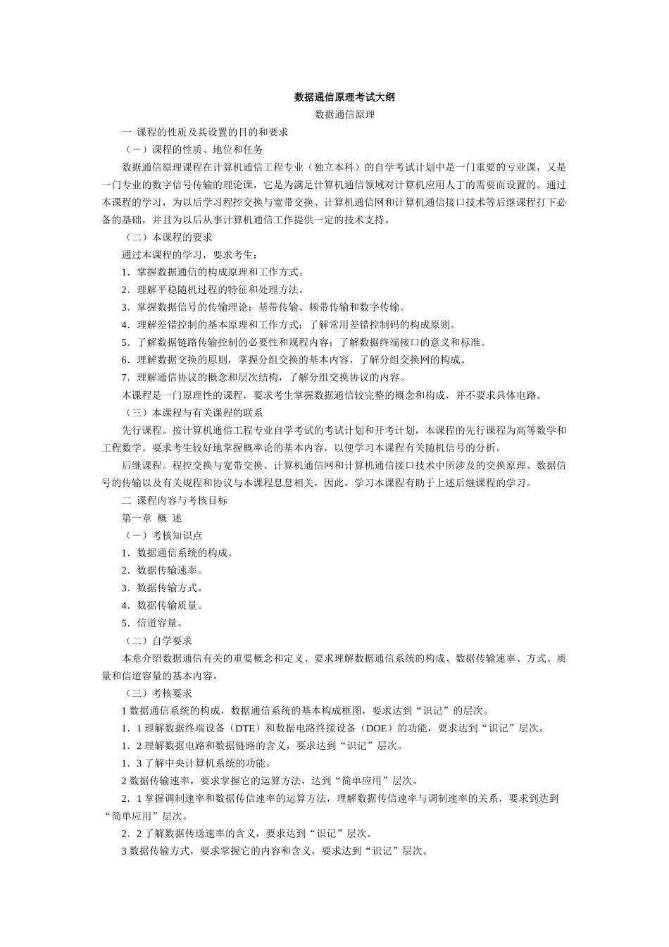 数据通信原理考试大纲_第1页