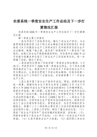 农委系统一季度安全生产工作总结及下一步打算情况汇报