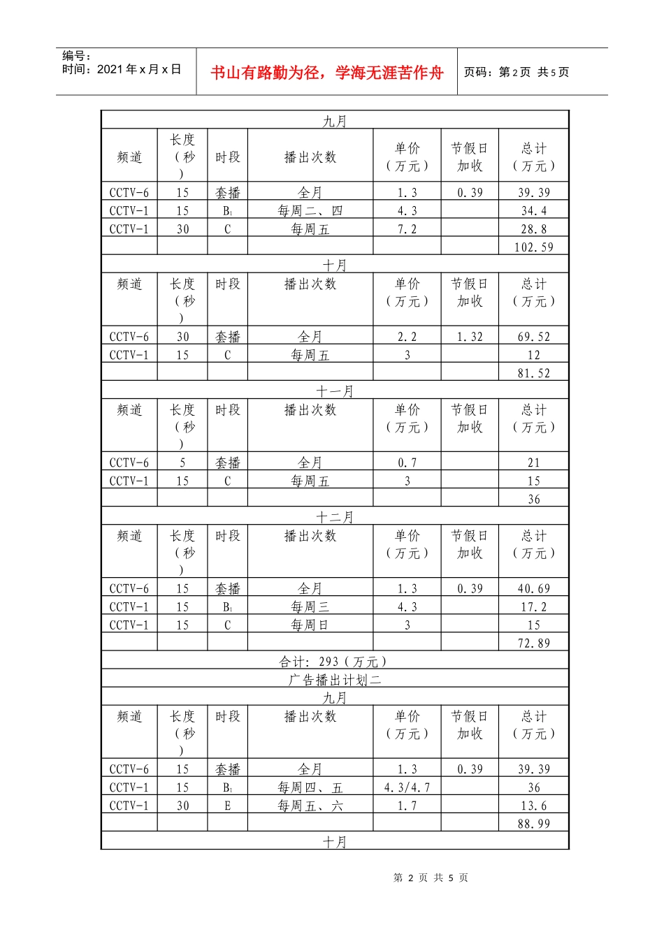 姗拉娜深海鲛油电视广告播出方案_第2页
