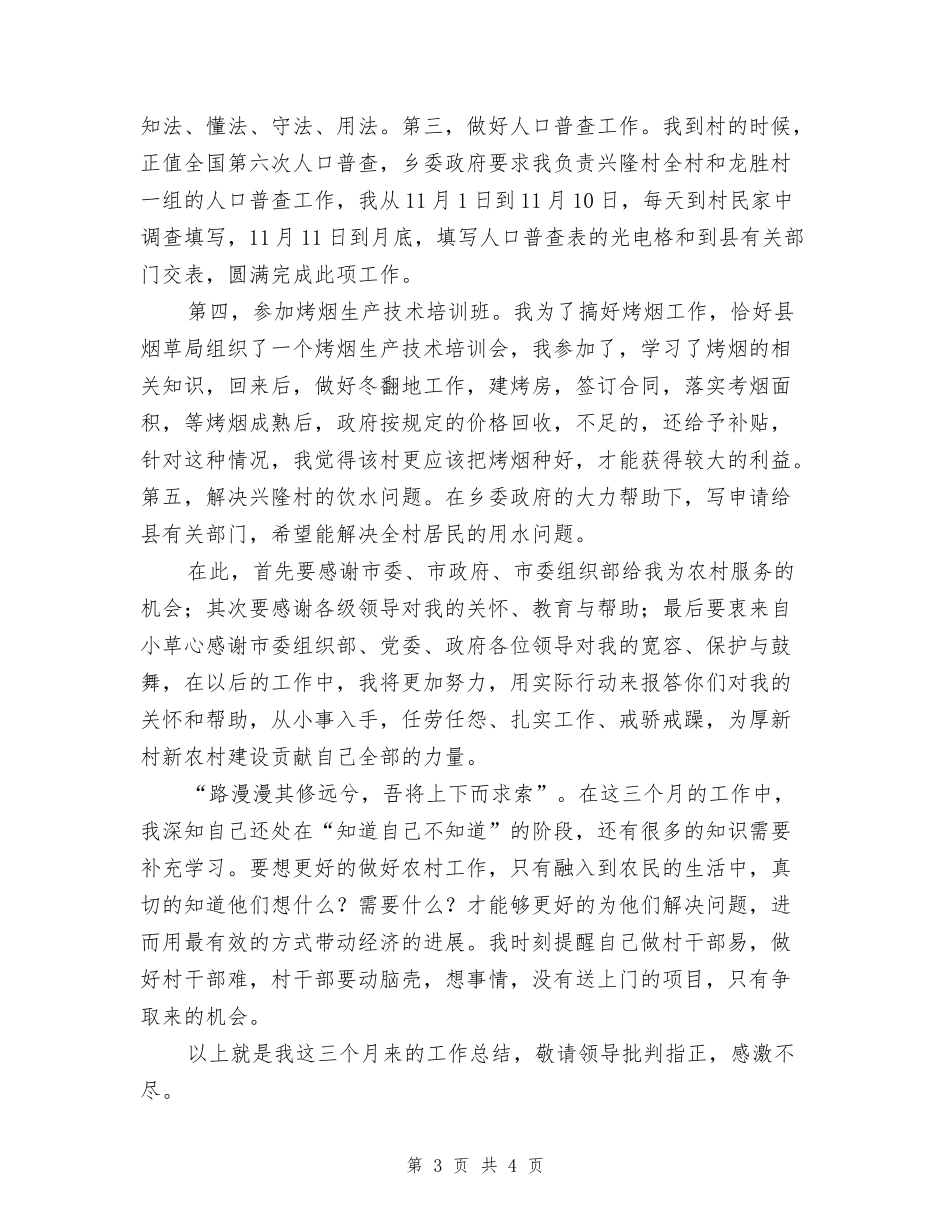 2024年度大学生村官个人工作总结_第3页
