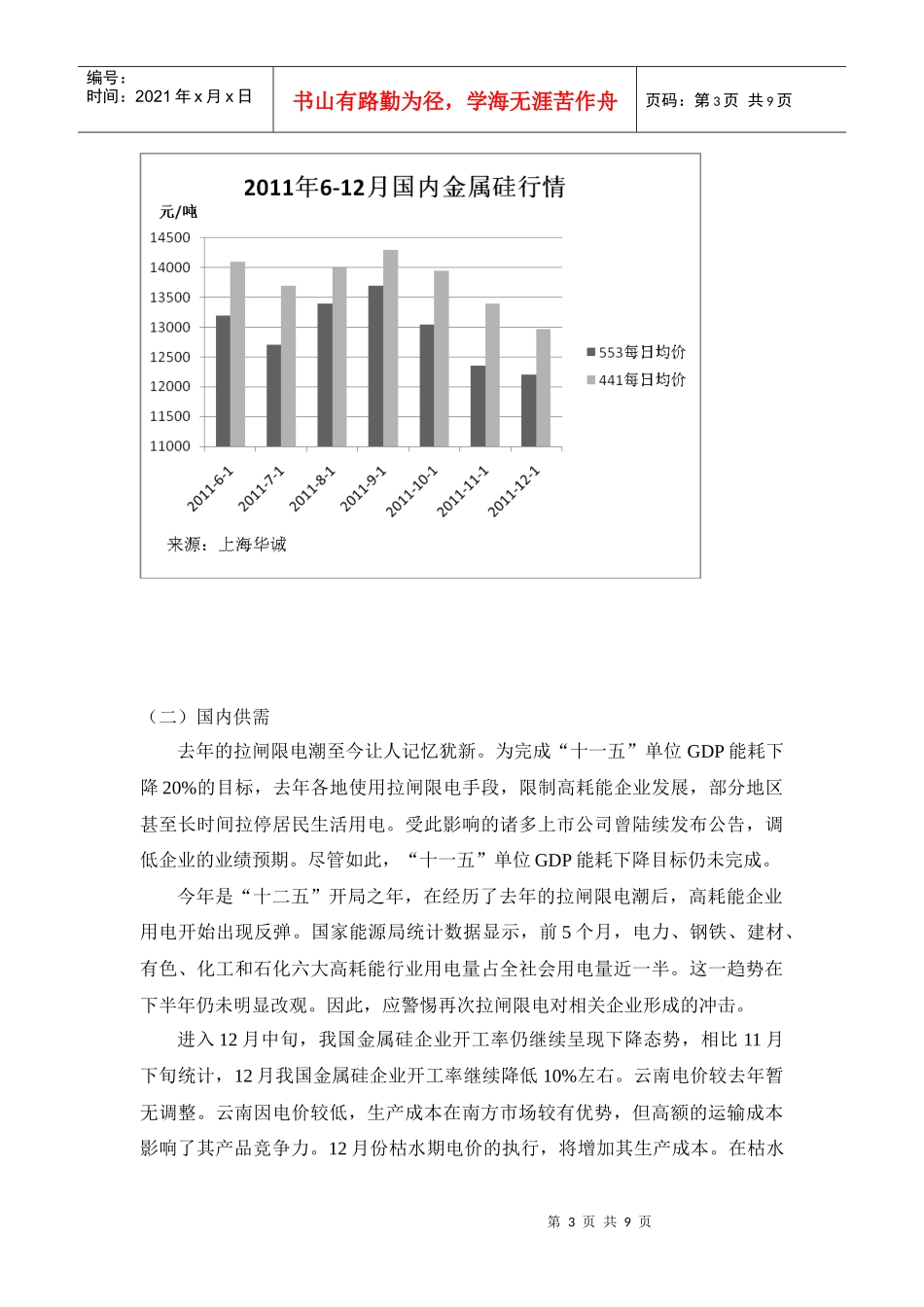 XXXX年四季度金属硅价格行情分析评述_第3页