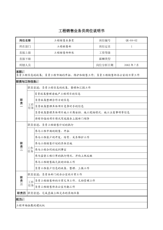 建材行业-工程销售部-业务员岗位说明书