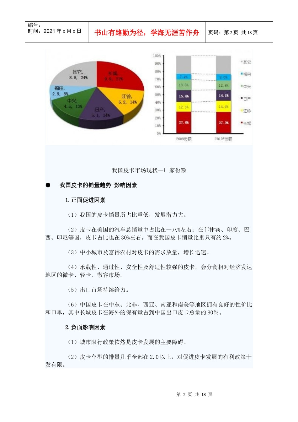 中国皮卡市场销售管理知识分析报告_第2页
