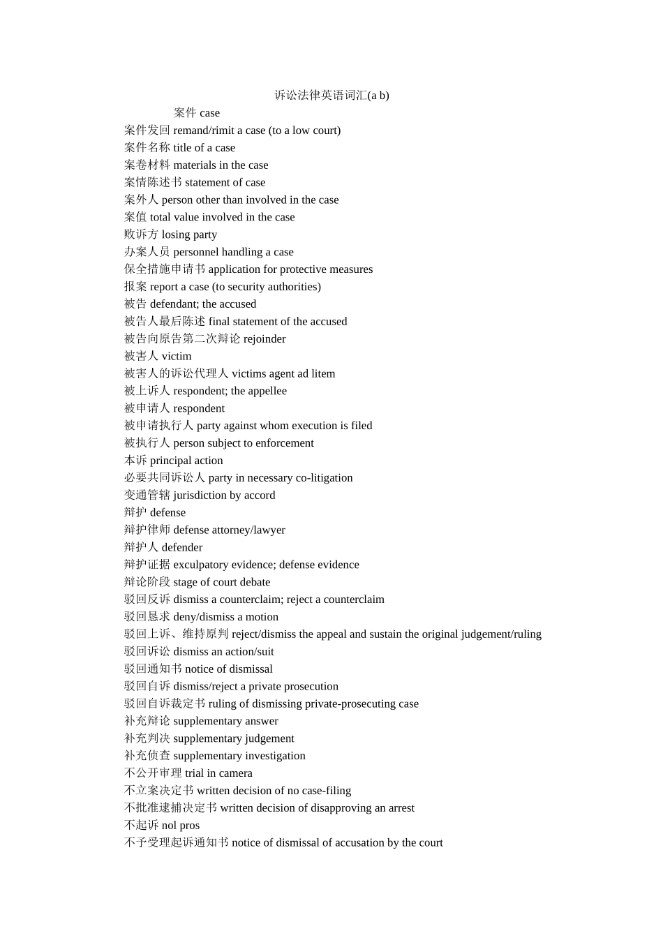 诉讼法律英语词汇a b _第1页
