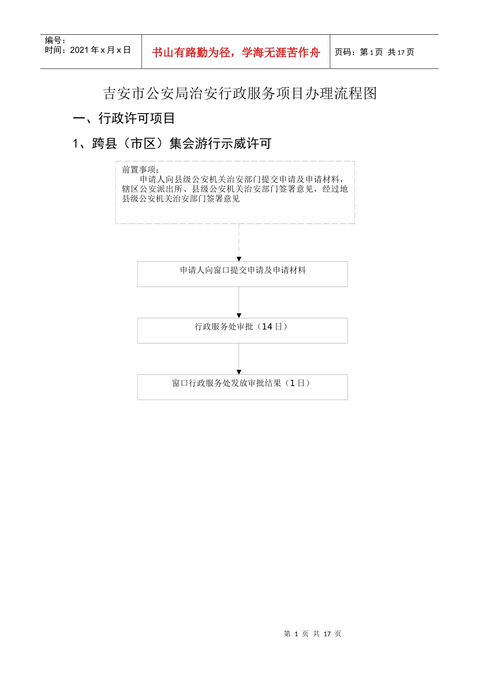 吉安市公安局治安行政服务项目办理流程图_第1页