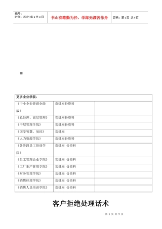 客户拒绝处理话术传授