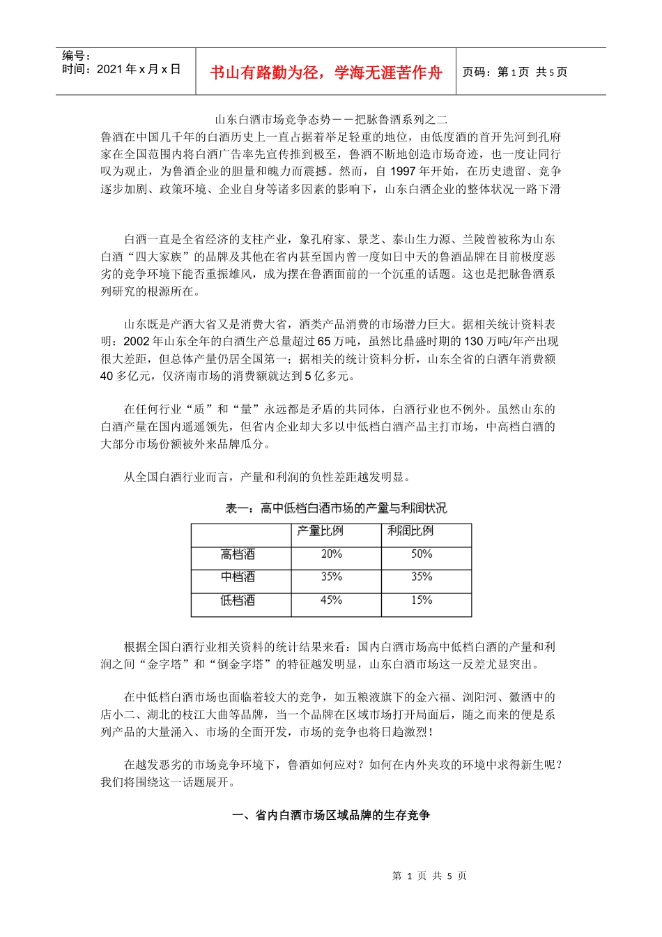 山东白酒市场竞争态势分析_第1页