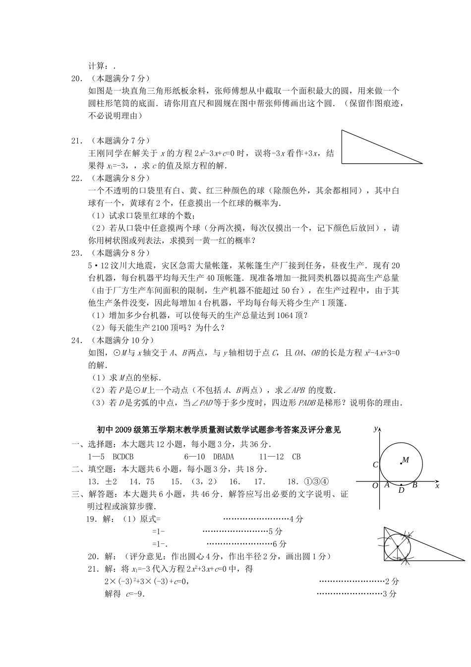 四川绵阳示范初中九年级上期末教学质量测试试卷 _第3页