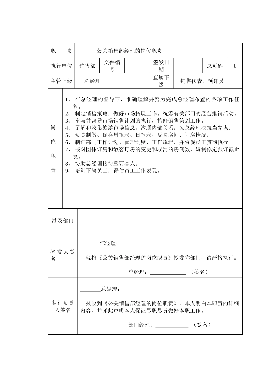 公关销售部经理的岗位职责_第1页