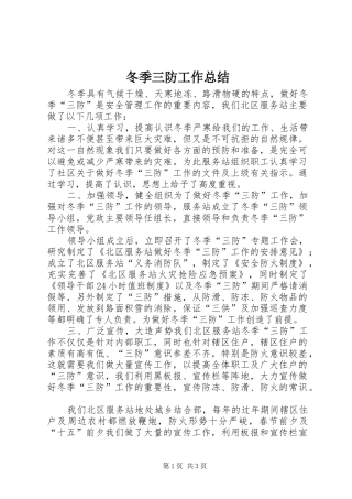 冬季三防工作总结