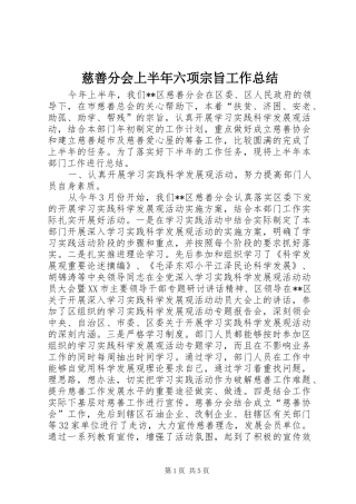 慈善分会上半年六项宗旨工作总结
