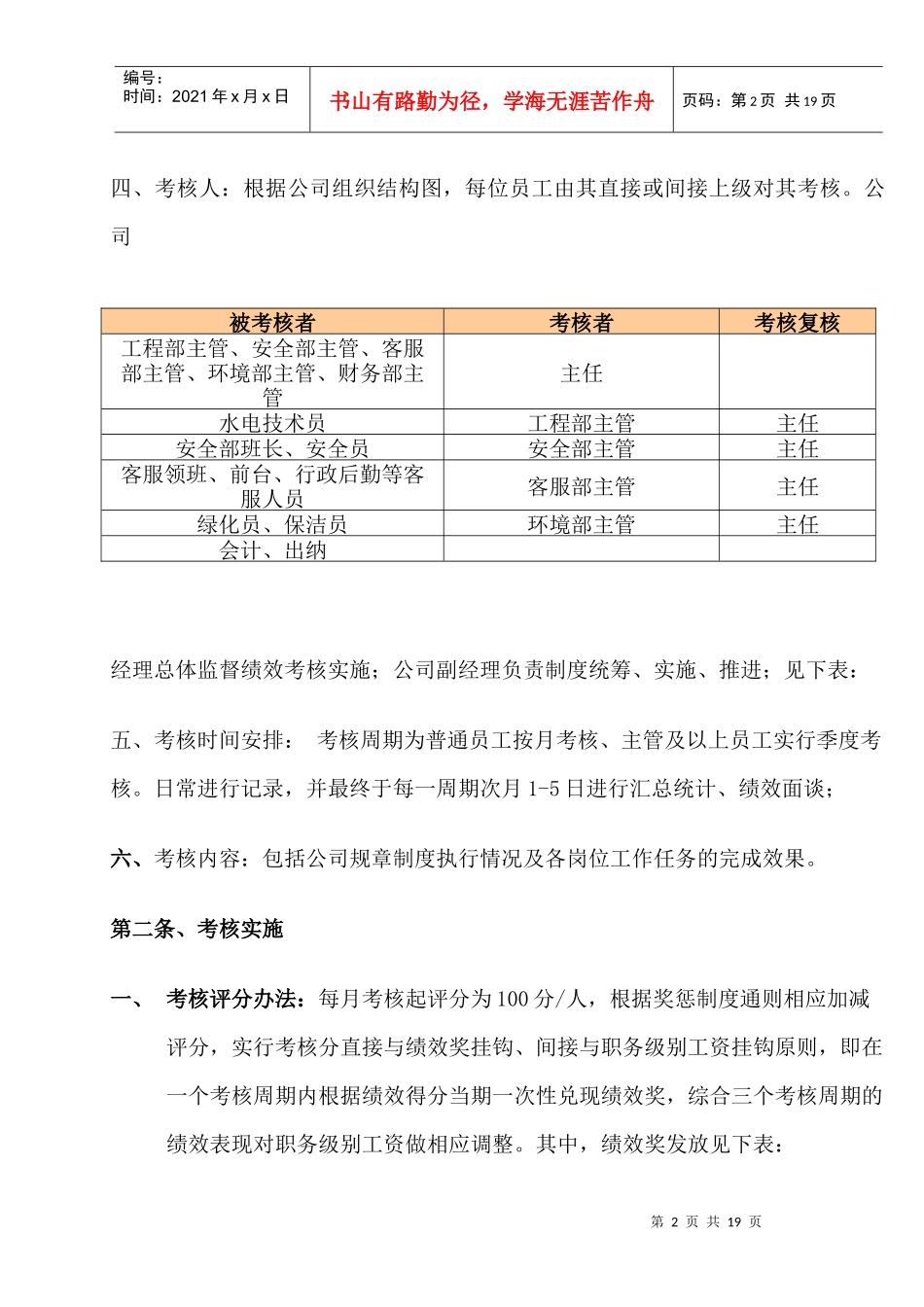 定稿永昌物业英伦庄园物业绩效考核评分及奖惩方案DOC（word版）_第2页
