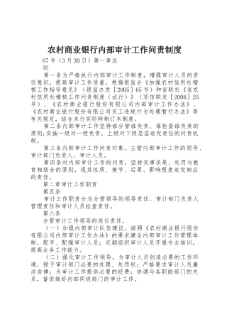农村商业银行内部审计工作问责规章制度细则