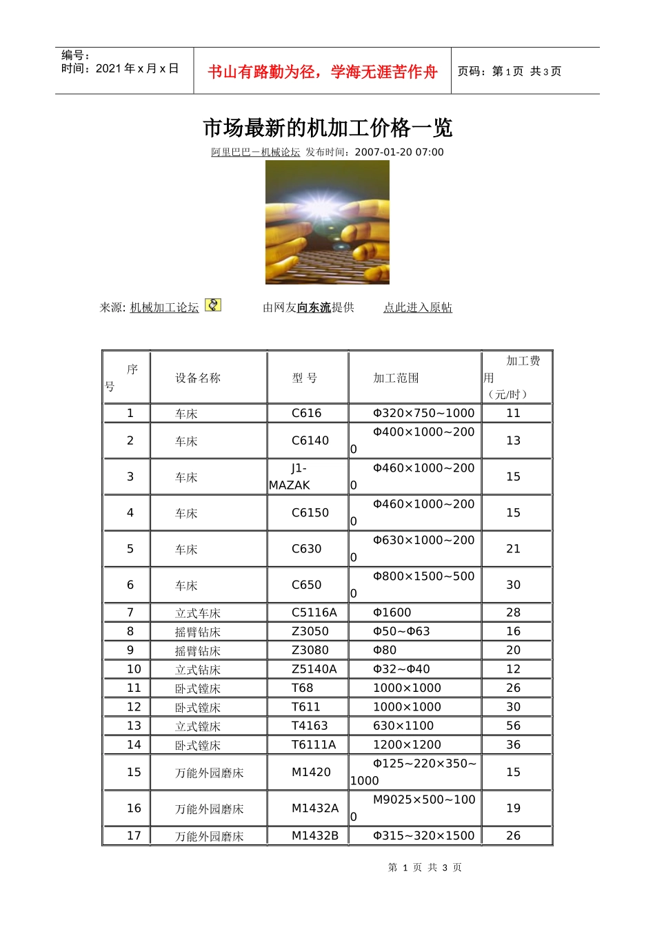 市场最新的机加工价格一览_第1页