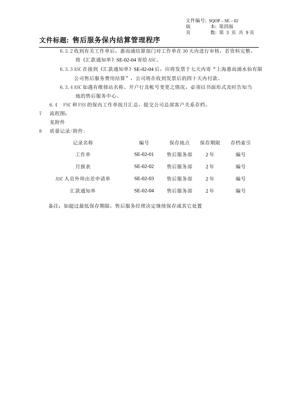 SQOP-SE-02 售后服务保内结算管理程序_第3页