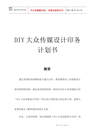 DIY大众传媒设计印务计划书