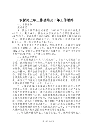 农保局上年工作总结及下年工作思路