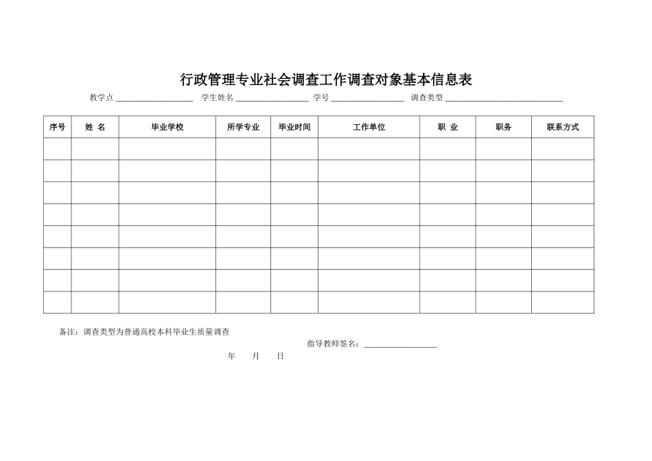 调查对象基本信息表(本科生） _第1页