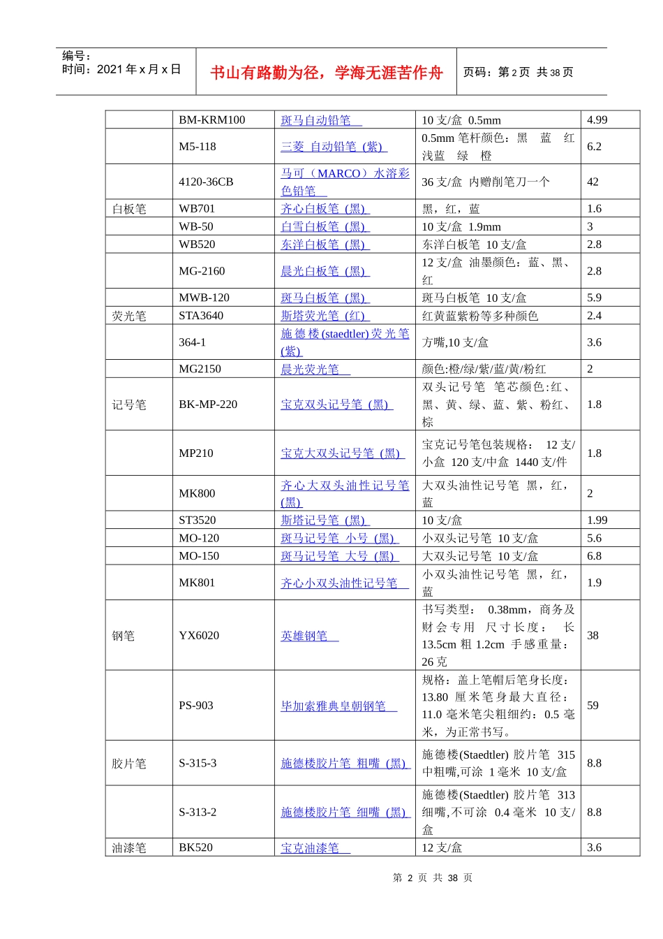 办公用品清单及价格_第2页