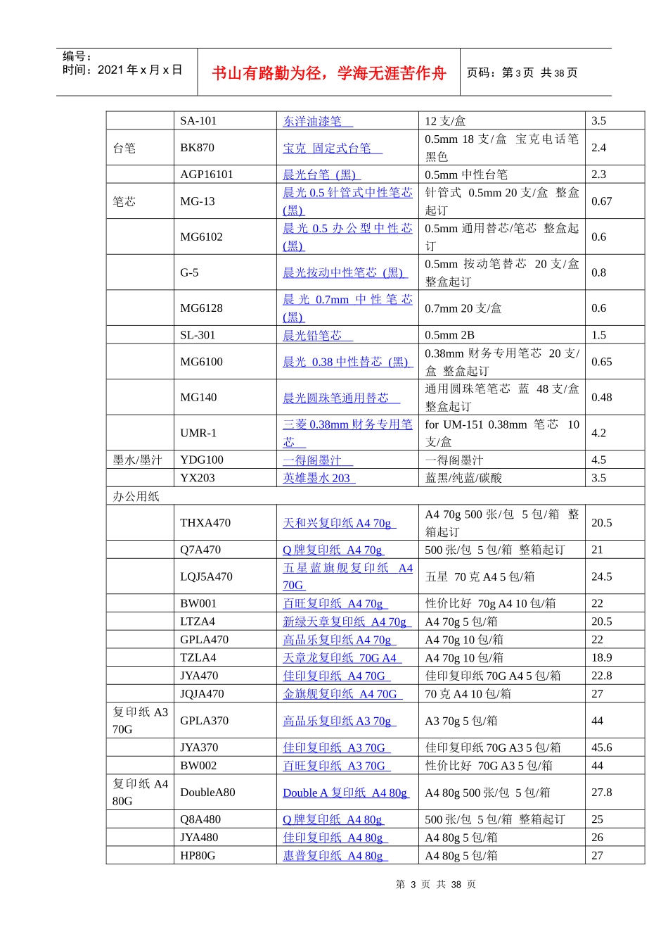 办公用品清单及价格_第3页