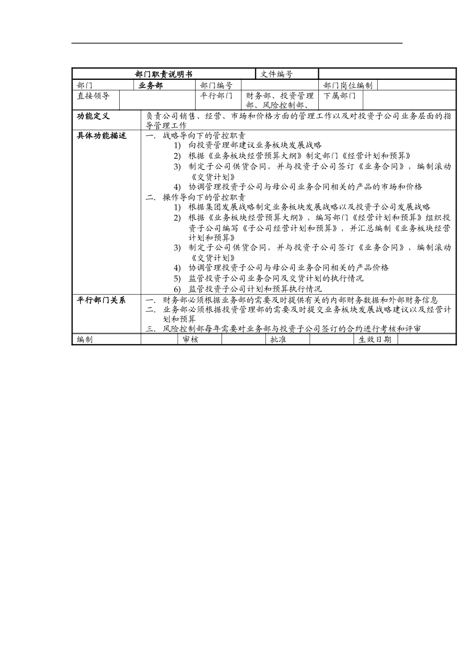 业务部部门职责说明书_第1页