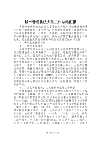 城市管理执法大队工作总结汇报