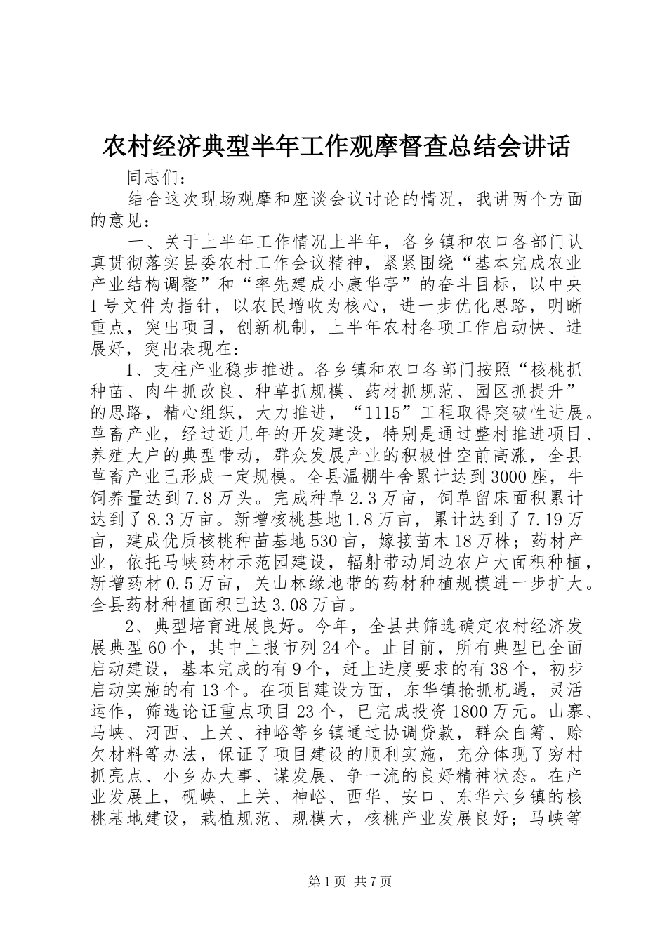 农村经济典型半年工作观摩督查总结会讲话_第1页