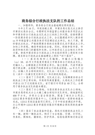 商务综合行政执法支队的工作总结