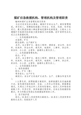 煤矿应急救援机构、管理机构及管理职责要求 