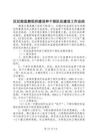 区纪检监察组织建设和干部队伍建设工作总结