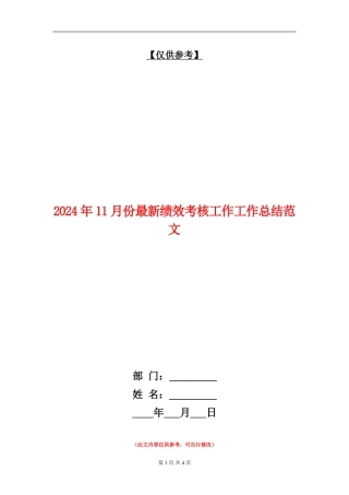 2024年11月份最新绩效考核工作工作总结范文