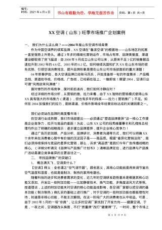XX空调山东旺季市场推广企划案例