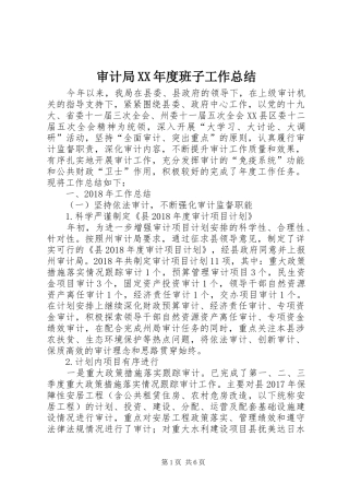 审计局XX年度班子工作总结