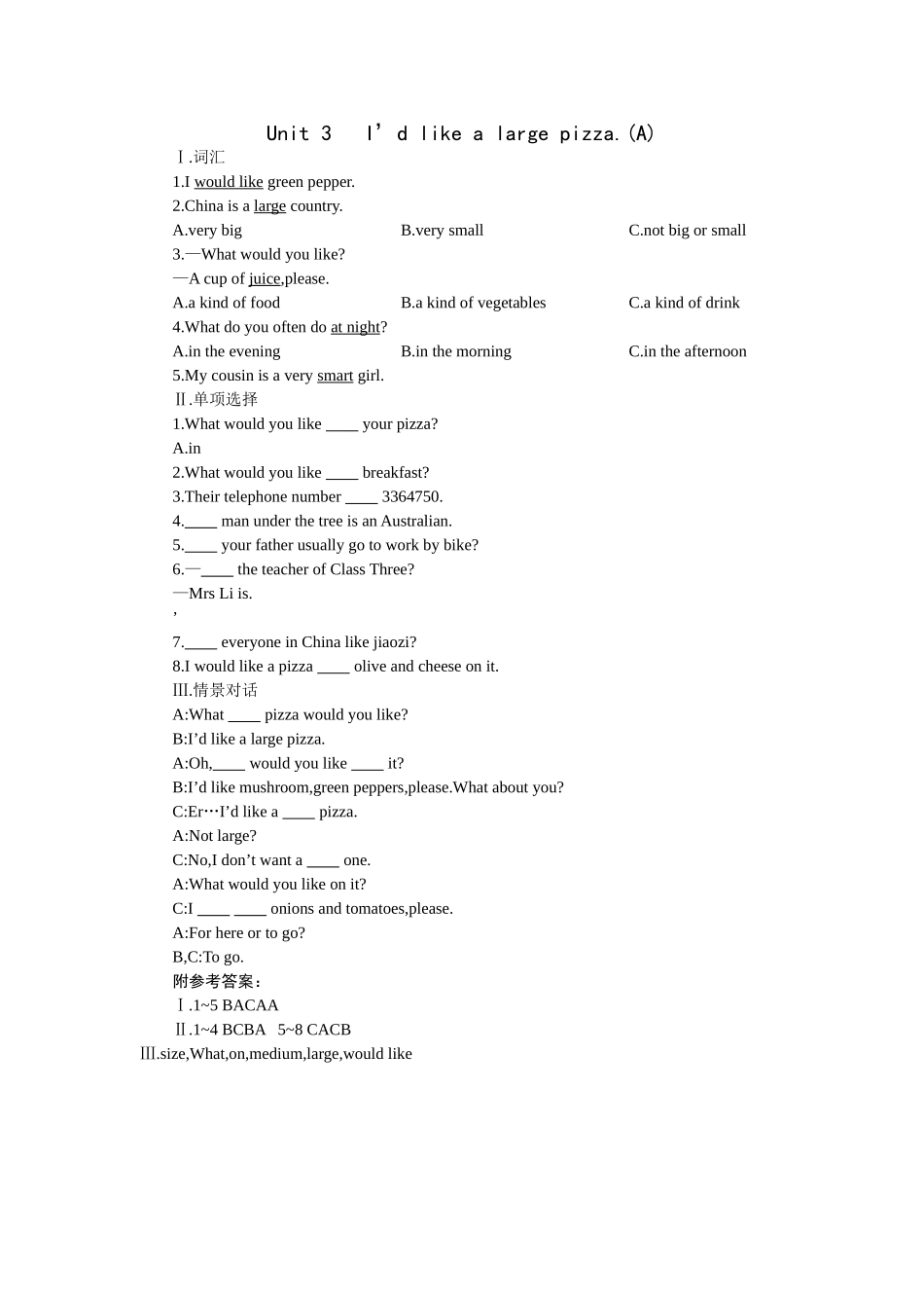 新目标英语七下全册课堂15分钟练习提高作业及答案28 _第1页