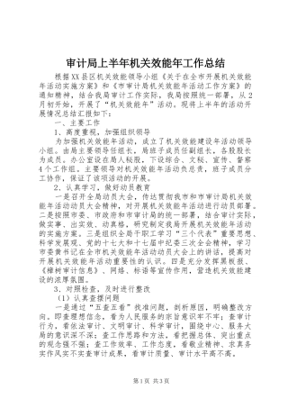 审计局上半年机关效能年工作总结