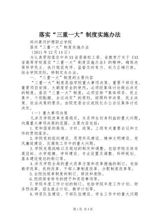 落实“三重一大”规章制度细则实施办法